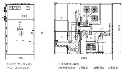 KYN61-40.5鎧裝移開(kāi)式交流金屬封閉開(kāi)關(guān)柜尺寸圖